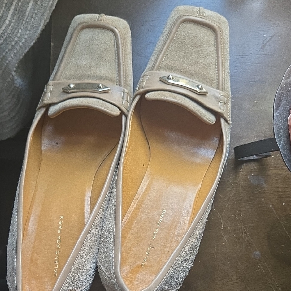 Balenciaga Women's Beige Suede Loafers